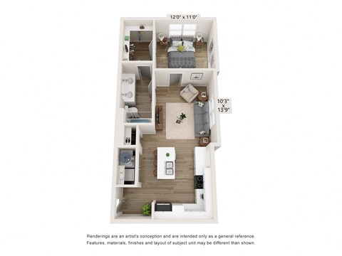 a floor plan of a 1 bedroom apartment